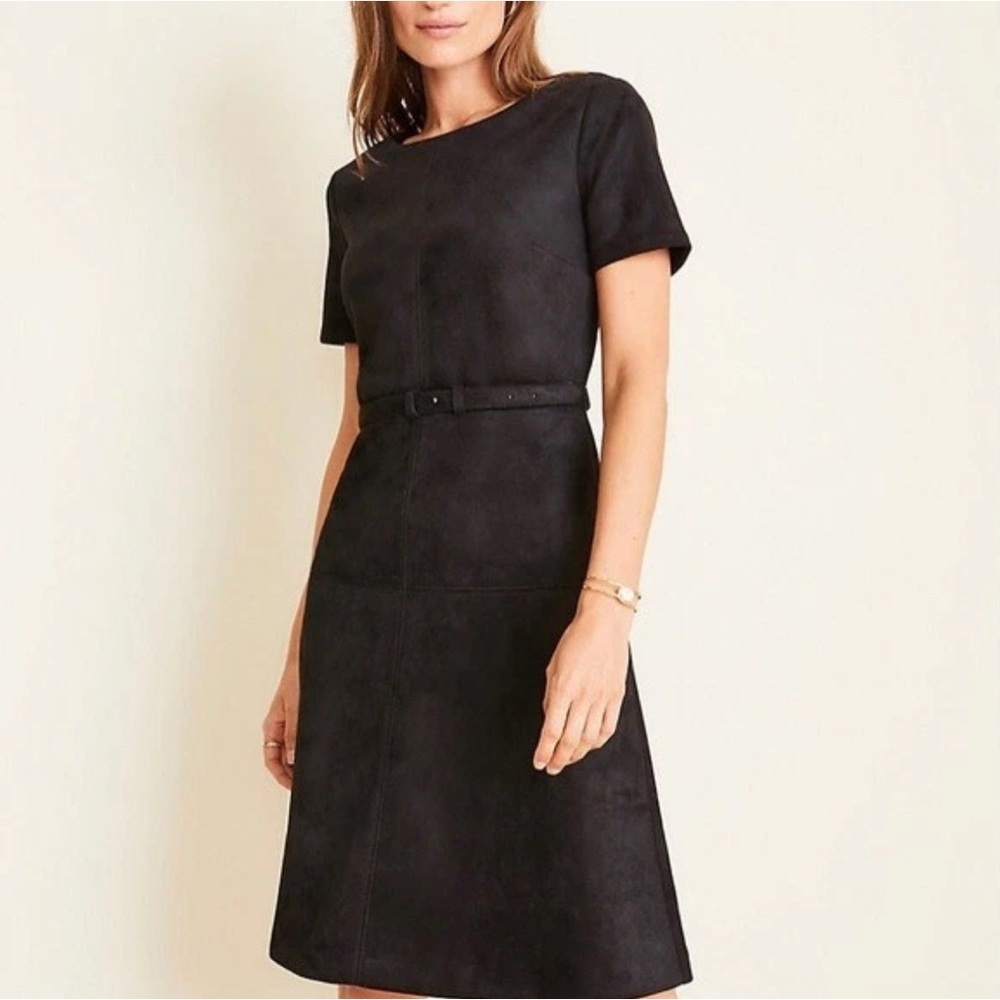 Elegant Dark Brown Faux Suede Dress Short Sleeve Size 6 EUC